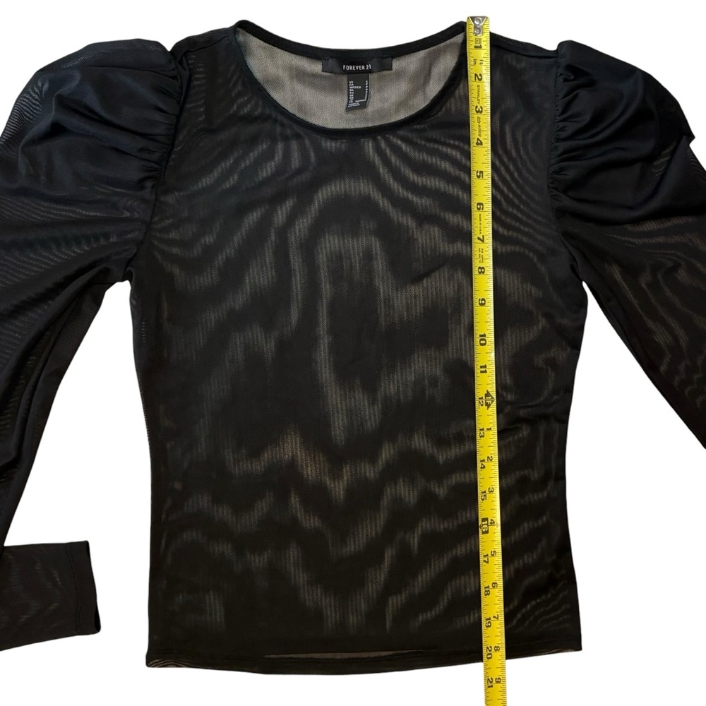 Forever 21 Black Sheer Mesh Puff Sleeve Top - Picture 6 of 7